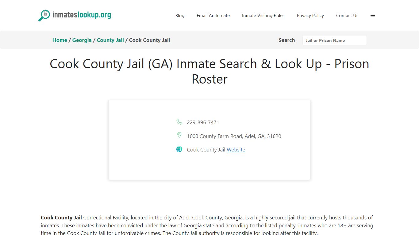 Cook County Jail (GA) Inmate Search & Look Up - Prison Roster